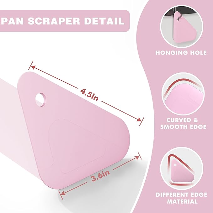 Food Scraper, 2-in-1 Pot and Pan Dish Scraper, Nylon and Silicone, Kitchen Scraper Tools for Cast Iron Skillets, Cookware, Dishes, Pans and Pots, Heat Resistant, Set of 3 - Pink
