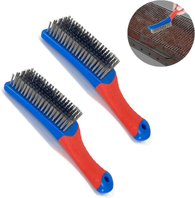 2 PCS Wire Brushes Professional Wire Grill Brushes Wire Cleaner Heavy Duty Stainless Steel Grill Cleaning Wire Brush with Rubber Covered Handle for BBQ Grill Accessories