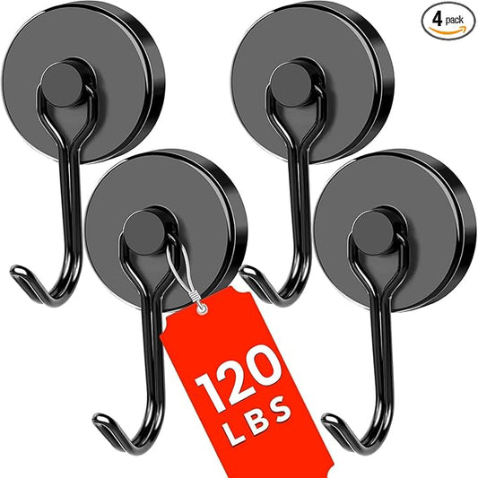 DIYMAG Black Magnetic Hooks Strong Magnetics Heavy Duty 2026 Cruise Cabin Ship Essentials Magnet Hook with Metal Hanger for Hanging Refrigerator Home Kitchen Office 4Pack