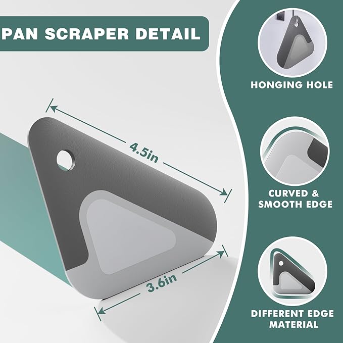 Food Scraper, 2-in-1 Pot and Pan Dish Scraper, Nylon and Silicone, Kitchen Scraper Tools for Cast Iron Skillets, Cookware, Dishes, Pans and Pots, Heat Resistant, Set of 3