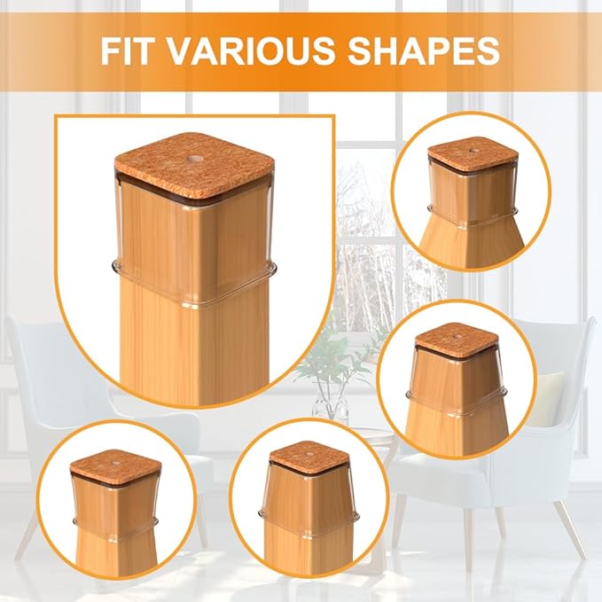 24 Pcs Chair Leg Floor Protectors for Hardwood Floors Square Silicone Covers to Protect Wood Tile Floors Felt Pads Furniture Leg Caps Anti-Scratch Reduce Noise (Fit:1-5/8" to 2")
