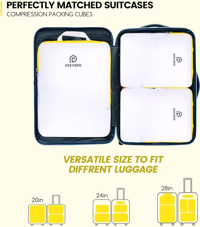 PFEYRPK Lightweight Compression Packing Cubes for Suitcases, Compressible Expandable Travel Packing Organizer with Clear Toiletries and Backpack Bag, Travel Essentials for Carry-on Luggage, 7 Set