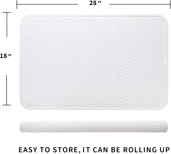 Silicone Dish Drying Mat for Multiple Usage, Easy Clean, Eco-friendly, Heat-resistant Silicone Mat for Kitchen Counter or Sink, Refrigerator or Drawer Liner White 3XL 28 inches x 18 inches