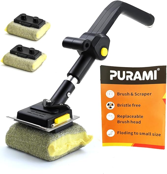 Folding Bristle Free Outdoor Grill Brush for BBQ Collapsible Design for Easy Storage Heavy Duty with Scraber & 3 Sponge Steam Brush Head Grill Cleaning Tool for Camping Tailgating Indoor Daddy Gift
