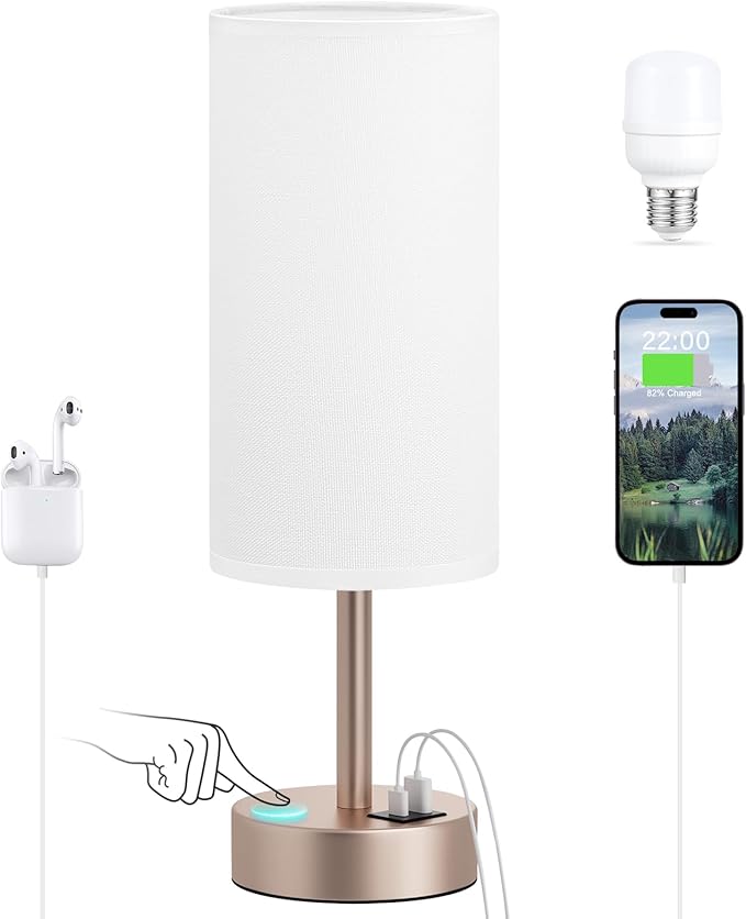 Dicoool Touch Bedside Table Lamp with USB - 3 Way Dimmable Lamp for Bedroom Nightstand, Desk Lamp with Charging Station for Dorm, Living Room, Office, Kids Room, Nursery