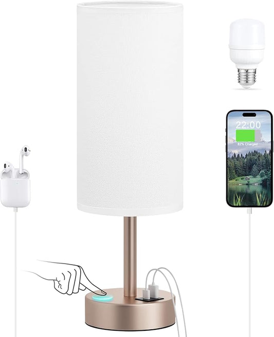 Dicoool Touch Bedside Table Lamp with USB - 3 Way Dimmable Lamp for Bedroom Nightstand, Desk Lamp with Charging Station for Dorm, Living Room, Office, Kids Room, Nursery