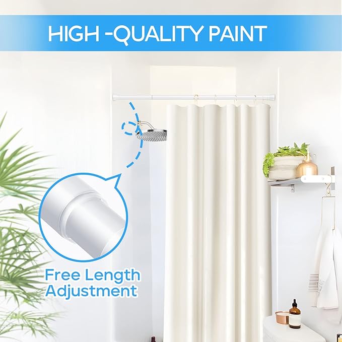 Tension Curtain Rod 1pc, Tension Rods For Windows 28 To 48 Inch, Spring Adjustable White Tension Curtain Rod For Bathroom Window, Non-Slip Tension Rod