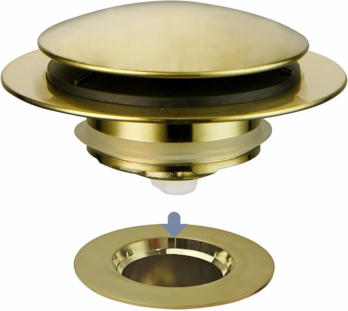 Gold Brushed Tub Drain Stopper, Universal Pop Up Bath Drain Plug Bathtub Drain Stopper, Hidrop Conversion Kit Assembly, Replaces Lift and Turn, Tip-Toe Plug Stopper for Tub, EZ Install (Gold Brushed)