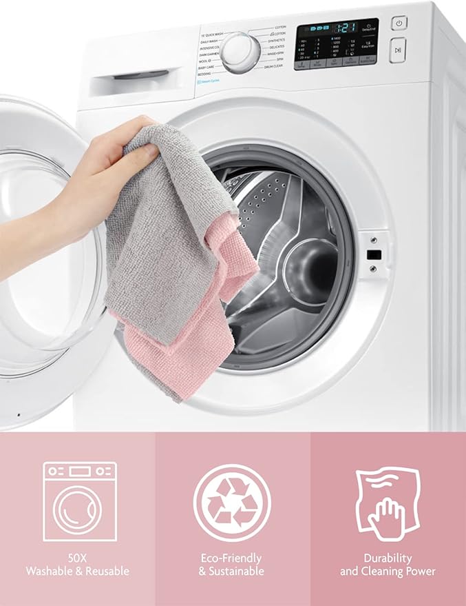 Fantasticlean Microfiber Cleaning Cloth Roll - 150 Pack, Tear Away Microfiber Towels, 12" x 12", Reusable, Washable, Ultra Absorbent Dishcloth for All-Around Cleaning Supplies (2 Rolls of Pink)