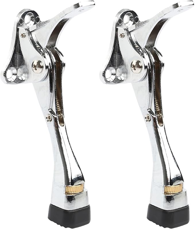 Kickdown Door Stopper 4 Inches - 2 Packs One Touch Adjustable Height Door Stop for The Bottom of Door Aluminum Alloy Metal Door Stopper with Rubber Tip & Wall Protectors for Wide Doors Silver