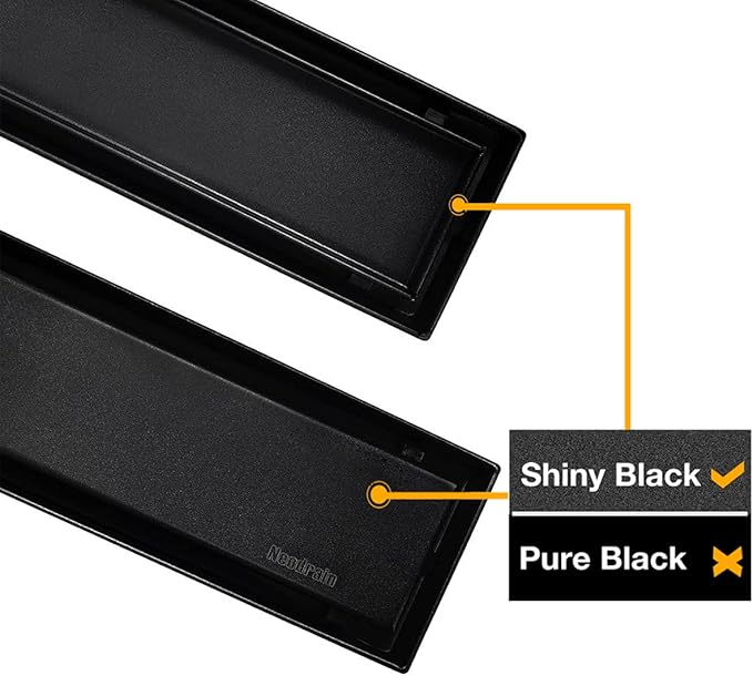 Neodrain 32-Inch Linear Shower Drain,with 2-in-1 Flat & Tile Insert Shiny Black Cover, Rectangle Shower Floor Drain, Floor Shower Drain with Adjustable Leveling Feet, Hair Strainer