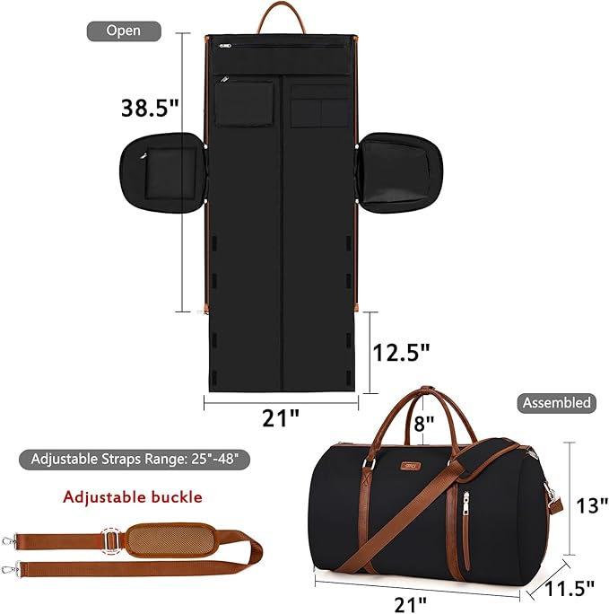 Convertible Garment Duffle Bags for Travel - Carry On Garment Bags With Toiletry Bag, Large Weekender Bags for Women Men 2 in 1 Hanging Suitcase Suit Travel Duffel Bags (2pcs Set, Black)