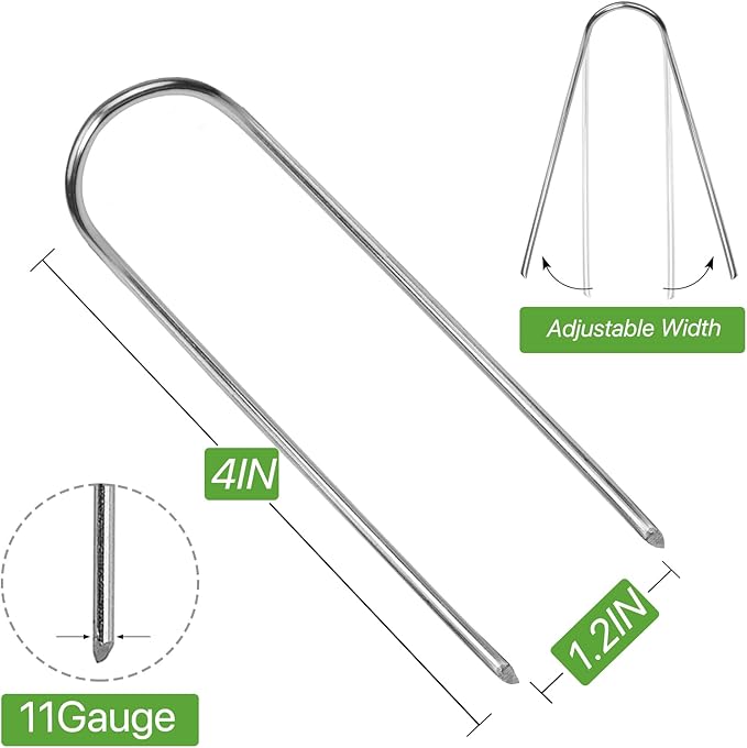 4 Inch 160 Pack 11 Gauge U-Shape Garden Stakes Set: Drip, Line & Irrigation Tubing Stakes, Galvanized Landscape Staples for Tube, Lawns, Weed Barriers, Landscape Fabrics, Irrigation Hose, Floor Mats