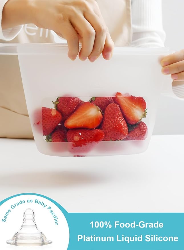 Reusable Silicone Food Storage Bags 4-Pack with 2 Sandwich, 1 Lunch, and 1 Half-Gallon, Multi-Use & Sous Vide Stand-Up Container for Soup and Leftovers, Microwave, Dishwasher, Oven and Freezer Safe