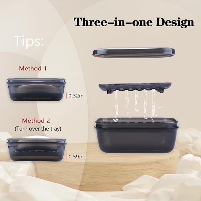 Travel Soap Container 1 Pack, Soap Bar Holder with Lid, Portable Soap Case, Leakproof Soap Box, Plastic Soap Dishes for Shower, Camping, Gym Traveling(Transparent Black)