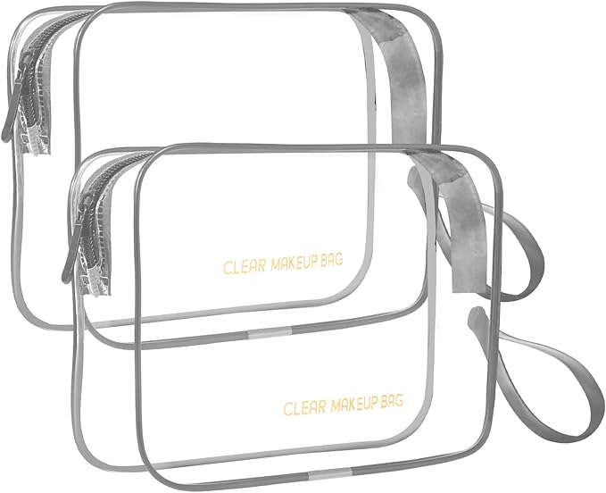 Icramsy Clear Makeup Bag, 2 Pack TSA Approved Toiletry Bag Travel Toiletry Bag Hanging Makeup Cosmetic Bag for Women Men (Grey)