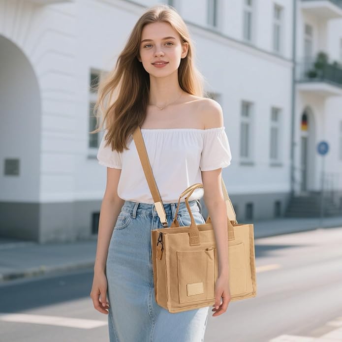 Women's Canvas Tote Bag, Crossbody Work Purse with Pockets, Top Handle Handbag Satchel Bags for Travel, Nurse, Teacher
