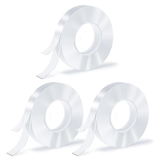 3 Rolls Double Sided Tape, Nano Tape, Transparent Adhesive Tape, Traceless Adhesive Tape, Removable, Washable, Reusable, Suitable for Carpets, Photo Walls, 9.8 Feet Per Roll