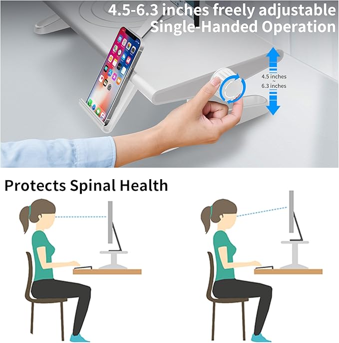 NIFBANG Computer Monitor Stand Riser for Desk, 4.5-6.3 Inches Freely Height Adjustable with Cellphone Holder, Multi-Purpose Desktop Organizer Monitor Stands Riser for Computer, Laptop, Printer, TV (White)