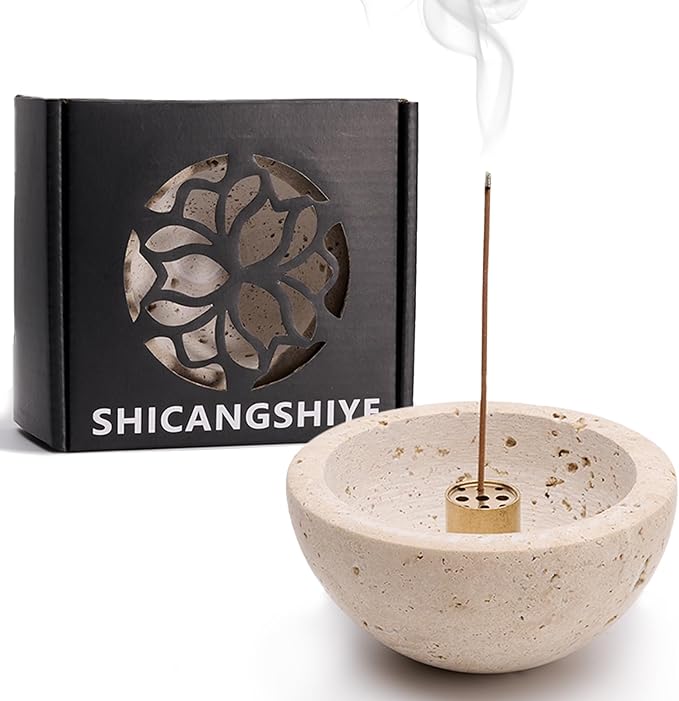 Incense Holder for Sticks and Cones - Handcrafted Limestone Incense Burner and Ash Catcher, Modern Stone Holder for Aromatherapy, Meditation, and Japanese Incense