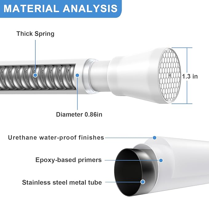 Shower Curtain Rod 45-77 Inch Adjustable Shower Rod White Tension Rod Spring Curtain Rod Rust Proof Shower Rods for Bathroom White Curtain Rods No Drilling