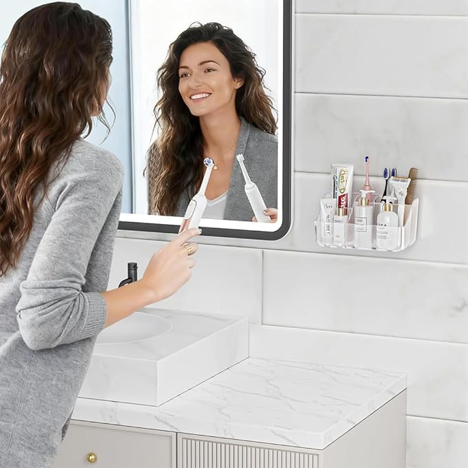 2-Pack Clear Toothbrush Holders for Bathroom Organizers and Storage, Wall-Mounted Tooth Brush Holder and Toothpaste Holder for Bathroom Wall, Countertop - Bathroom Accessories