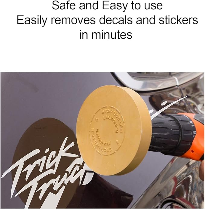 S SATC Decal Eraser Wheel Pin Stripe Removal Tool 1 Pack - Black Rubber Wheel with Adapter with Electric Drill - Removes Vinyl, Decals, Graphics & Double Faced Tape