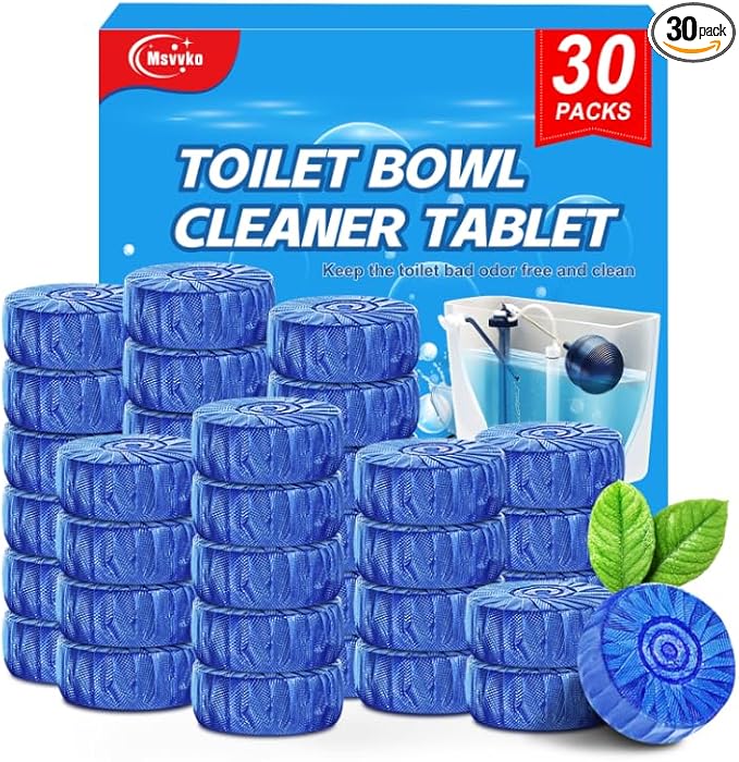Msvvko Toilet Bowl Cleaner Tablets Blue Toilet Tank Cleaners, Septic-Safe Hard Water Stain Remove, Bathroom Automatic Toilet Cleaning & Deodorizer, Fresh Scent - 30 Tabs