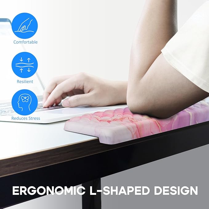 JIKIOU L-Shaped Desk Elbow Pad for Desk 2 Pack, Soft Memory Foam Elbow Support Padding with Non-Slip Base, Easy Typing Pain Relief Comfort for Office Work Gaming Marble Pink