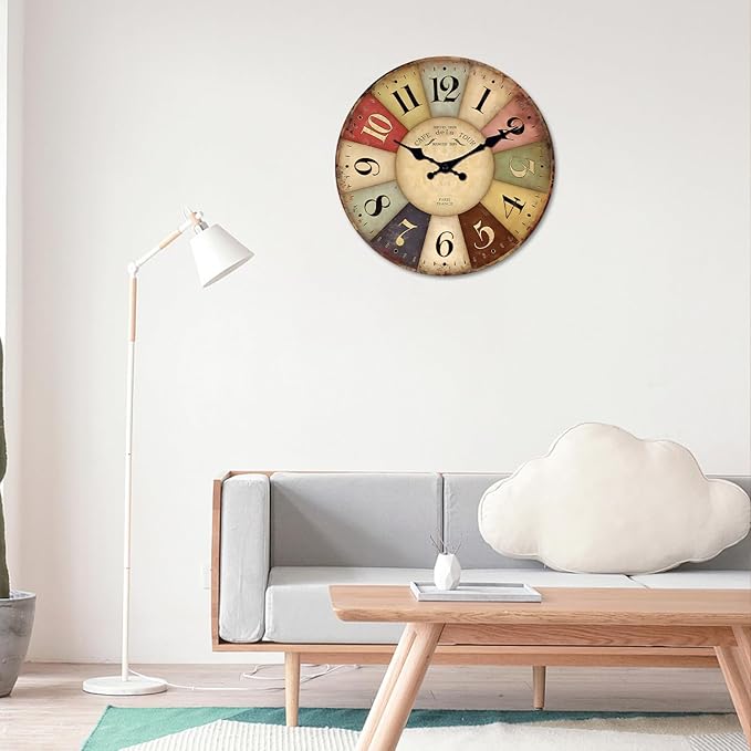 Large Wall Clocks for Living Room Decor Farmhouse Wall Clock Silent Wood Rustic Wall Clocks Battery Operated 20 Inch (No Solid Wood, It is with MDF Material)