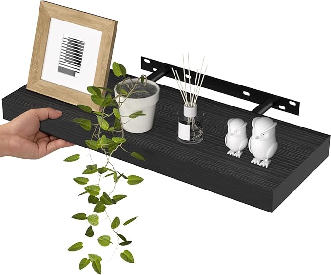 WALI Floating Shelves for Wall, 1 Tier Bathroom Storage Shelf Over Toilet, for Bedroom Bookshelf, Living Room Decor, Kitchen, Nursery, Laundry, Soundbar Floating Shelf Mount Under TV (CS101L), Black