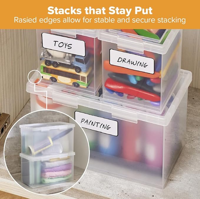 Bostitch Konnect Storage Containers with Lids, Organizer, Clear Plastic Box, Stackable Nesting Bins, Large, 2 Pack