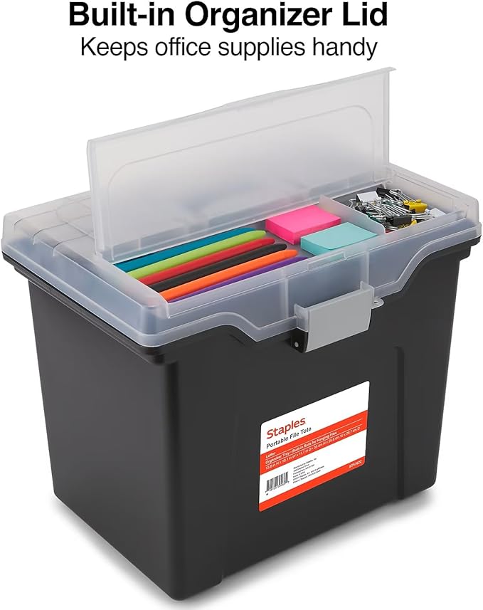 STAPLES File Box File Portable Tote, Letter Size, Black, 2/Pack