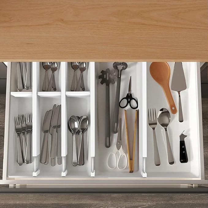 ANTOWIN Bamboo Drawer Dividers Organizers, Expandable Drawer Separators Splitter, 17-22 inches Long Adjustable Spring-loaded Organizer for Large Utensil, Clothes, Tools Drawers (White)