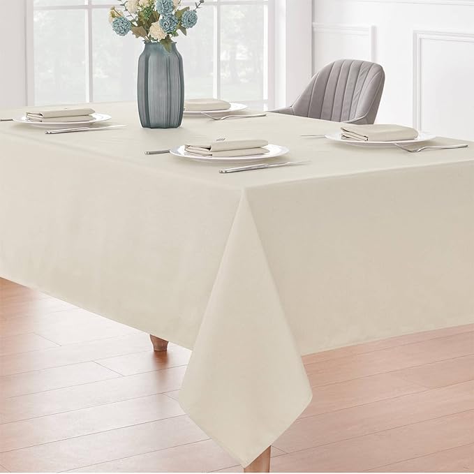 Rectangle 4 Feet Tablecloth 60x84 inch Linen Textured Table Cloth Stain and Wrinkle Resistant Washable Polyester, Decorative Table Cover Waterproof for Dining, Buffet and Camping, Beige