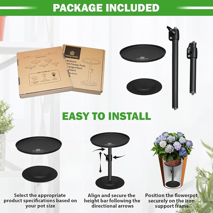 Adjustable Pure Iron Planter Inserts, 7-25” Plant Risers for Inside Pots, Planter Fillers for Large Pots, Indoor & Outdoor Insert with 8-10” Top & 6-10” Base (10 wide top. 10wide base)