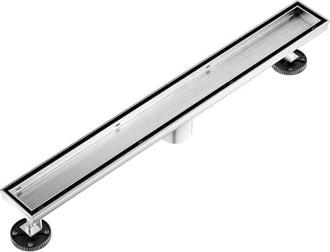 Neodrain Brushed 60-Inch Linear Shower Drain, with 2-in-1 Flat & Tile Insert Brushed Cover, Rectangle Shower Floor Drain, Floor Shower Drain with Adjustable Leveling Feet, Hair Strainer
