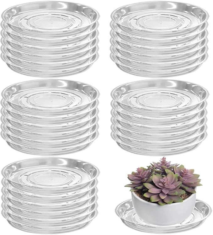 30 Packs 18" Extra-Large Clear Plant Saucers for Indoor Outdoor Use, Heavy Duty Plastic Plant Trays for Planters, Bulk Flower Pot Drip Trays to Catch Water, 4 to 20 Inch
