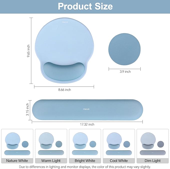 MOSISO Wrist Rest Support for Mouse Pad&Keyboard Set, Circle Curved Ergonomic Mousepad&Coaster Non-Slip Base Home/Office Pain Relief&Easy Typing Pad with Soft Cloth&Silicone Lining, Air Blue