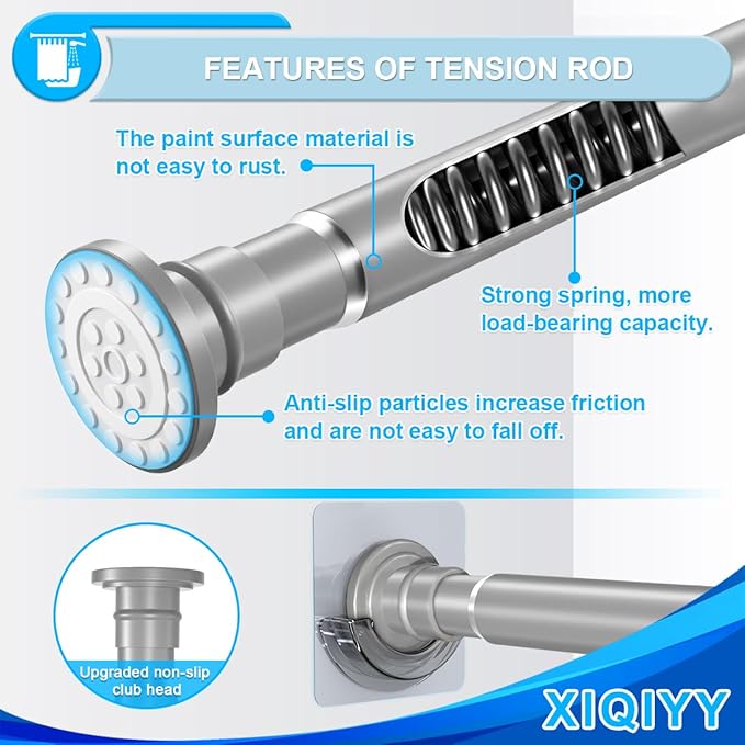 XQIYY Small Shower Curtain Rod 18 to 32 Inches Short Tension Curtain Rod Adjustable Spring Tension Rod for Closet,Doorway,Windows Grey