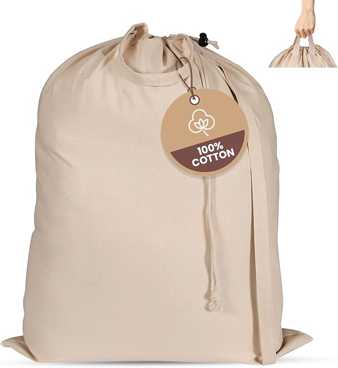 LFH Home Cotton Canvas Extra Large Laundry Bag with Handle, Heavy Duty Drawstring Closure Washable Laundry Bags, School Travel, Home, Hotel, College Dorm, Organizer Sack, 28x40-Natural, Thanksgiving