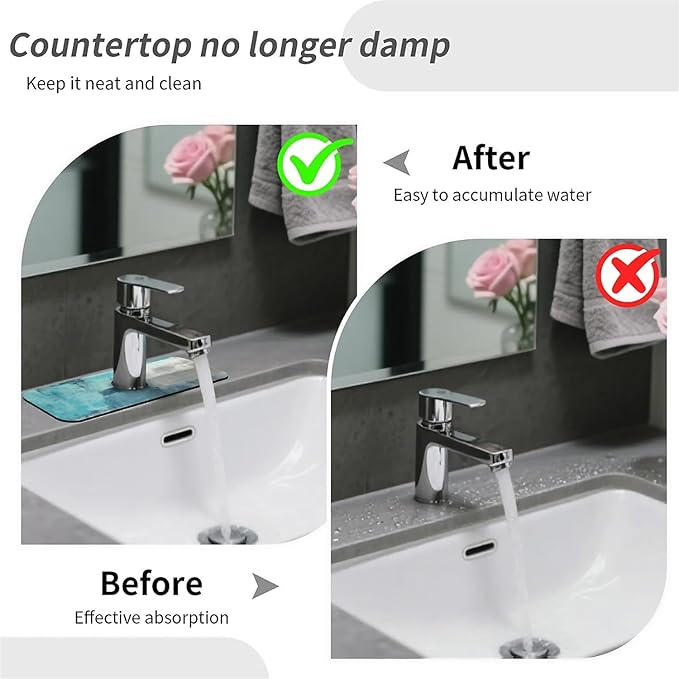 Kitchen Sink Splash Guard, Blue Ocean Faucet Mat Sink Gadgets - Super Absorbent Fast Drying Mat Drip Catcher for Kitchen, Bathroom, Sink Mat, Dish Drying Mat, Bathroom (15" X 5.5")
