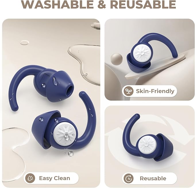 Ear Plugs for Sleeping: Reusable Earplugs for Sleep, Snoring Blocking, Concert, Travel, Airplane, 2 Pairs Washable Soft Silicone Noise Cancelling Ear Plugs (Sapphire Blue)