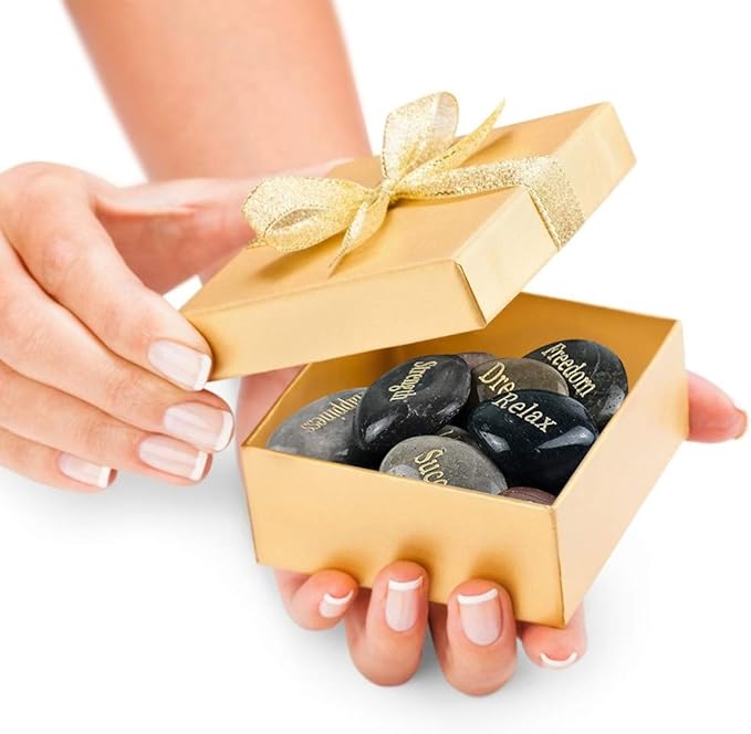 BigOtters Rocks with Inspirational Words, 25 Different Words Encouragement Gratitude Rocks for Meditation Birthday Graduation Gift