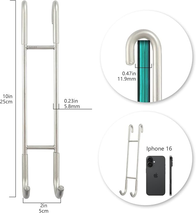 NINETREX Shower Door Hooks,Towel Hooks for Bathrooms Frameless Glass Door,Heavy Duty SUS 304 Stainless Steel Hook for Towels,Squeegee,Loofah,Shaver,Robe,2 Pack,Silver,10Inch