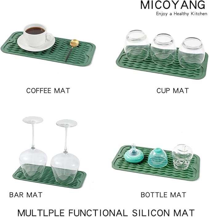 MicoYang Silicone Dish Drying Mat for Multiple Usage,Easy clean,Eco-friendly,Heat-resistant Silicone Mat for Kitchen Counter or Sink,Refrigerator or Drawer Liner Green S 12 inches x 6 inches