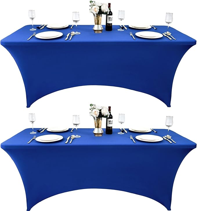 ZarzaaSik 2-Pack 4ft Spandex Table Covers for Rectangular Folding Tables - Wrinkle Resistant Stretch Tight Table Cloths - Ultimate Fitted Table Protector for Parties, Banquet, and Wedding