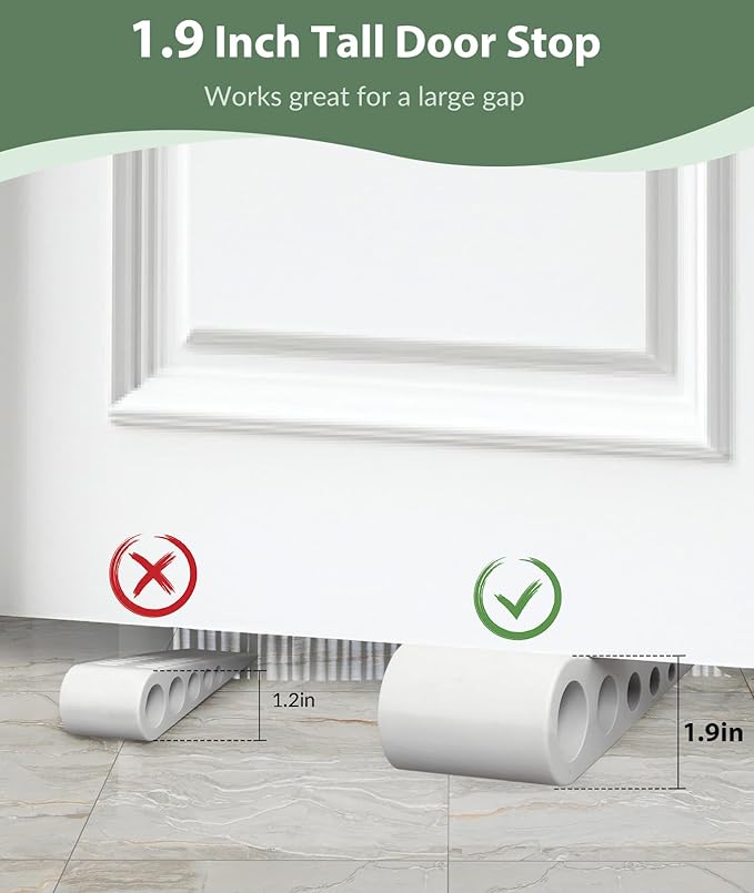 1.9 Inches Heavy Duty Door Stopper, 2 Pack Rubber Door Stop, Door Stoppers for Bottom of Door, Large Door Stopper Wedge for Home Office School (White)