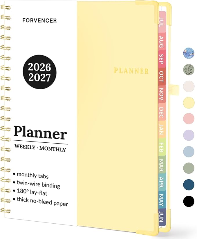 Forvencer Academic Planner 2026-2027, July 2026-June 2027 Weekly & Monthly Hardcover Calendar Planner, 8.5" X 11", Daily Agenda Book, School Office Notebook College Teacher Organizer A4, Tender Yellow