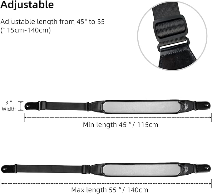 LEKATO Guitar Straps for Electric Guitar Bass, 3.5" Wide Padded Guitar Strap Neoprene Pad with 3D Sponge Filling Bass Guitar Straps Adjustable Length from 45" to 55" with Strap Locks, Picks, Gray